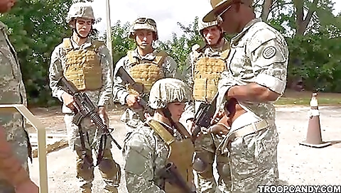 Military slut drilled and banged by a group of friends