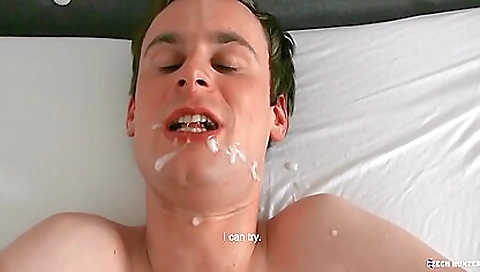Bareback anal fucking with a brunette twink in pov