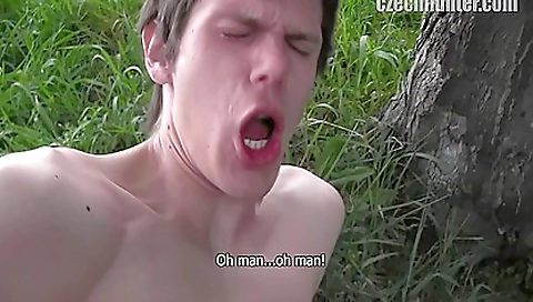 Busty guy with big booty in his mouth and big cock