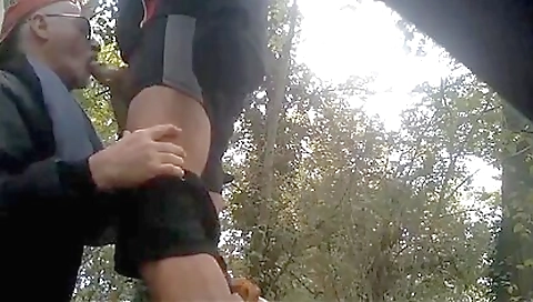 Brunette riding her big queue outdoors in the woods
