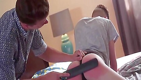 Stepbro shows off cock and then spanking his sweet stepmom
