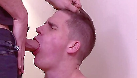 Brunette with large boobs sucks and moans with pleasure