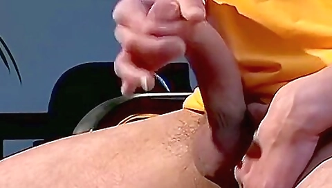 Horny guy sucking cum on a dildo and then smoking a hot head